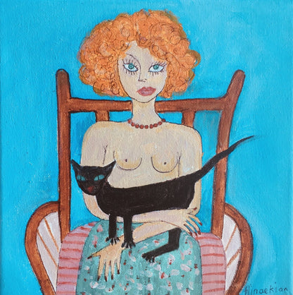 Seated Woman with Black Cat by Peggy Hinaekian