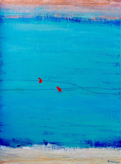 Two Red Birds on a Wire by Peggy Hinaekian