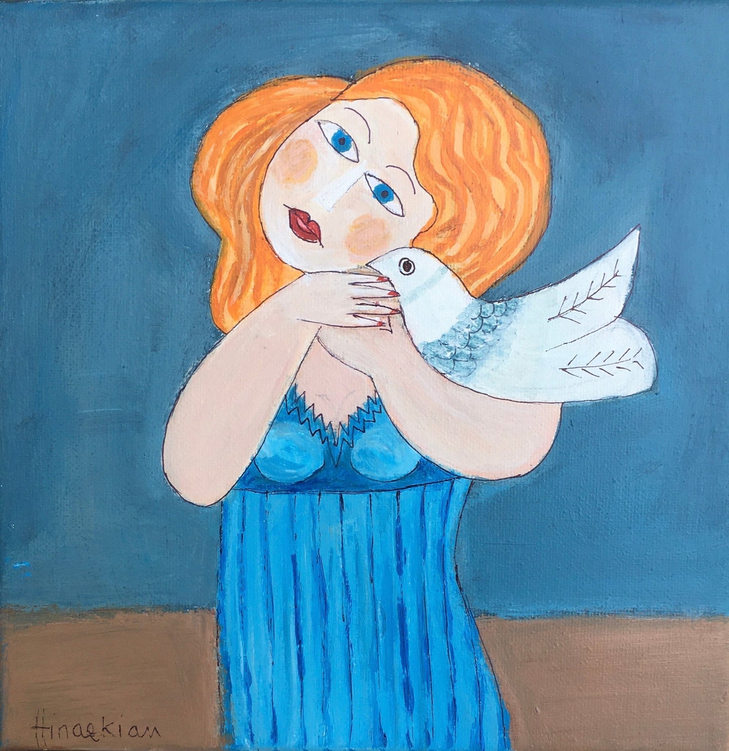 Woman with White Dove by Peggy Hinaekian